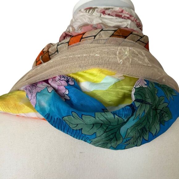 Lot Seven 7 Vintage Scarves Scarf Silk, Mesh Cotton Mix - Picture 6 of 6